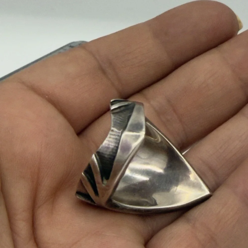 Vtg Custom Made Sterling Damascus Steel Ring Solid 14k Gold Inlay Hammered Read
